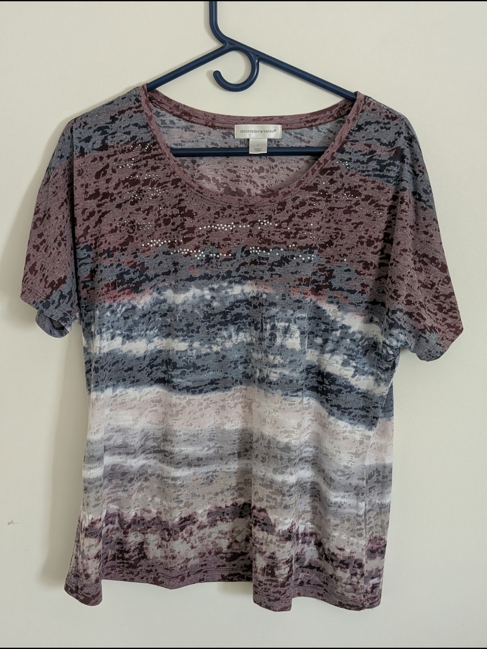 Christopher & Banks Mauve Multi Short Sleeve Scoop Neck Tee